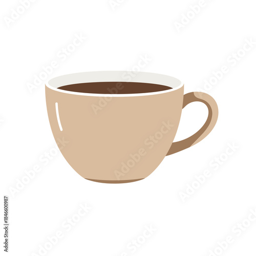 A simple illustration of a beige coffee cup filled with dark coffee.