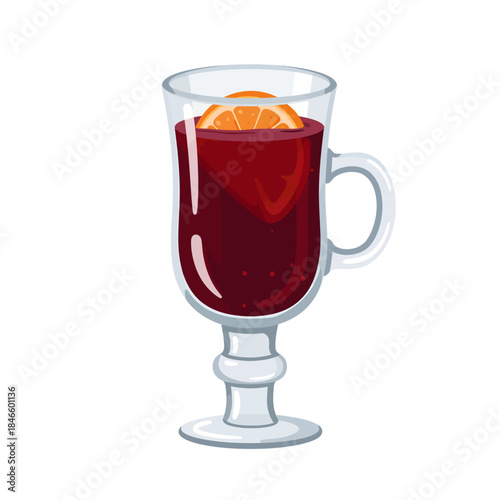 Delicious mulled wine in a glass with orange slice for winter enjoyment.