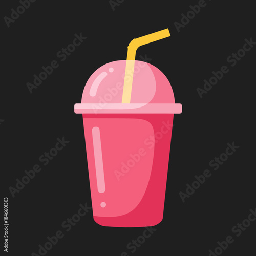 Pink smoothie cup with straw ready for refreshing enjoyment on a hot day.