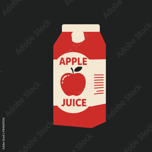 Red and White Apple Juice Carton Illustration.