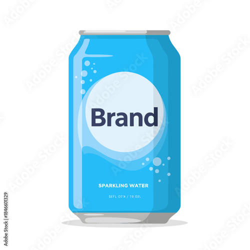 Refreshing blue beverage can with brand label and sparkling water.
