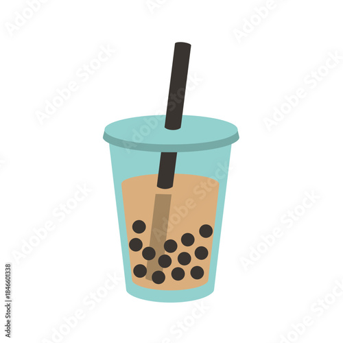 Refreshing bubble tea drink with tapioca pearls and straw.