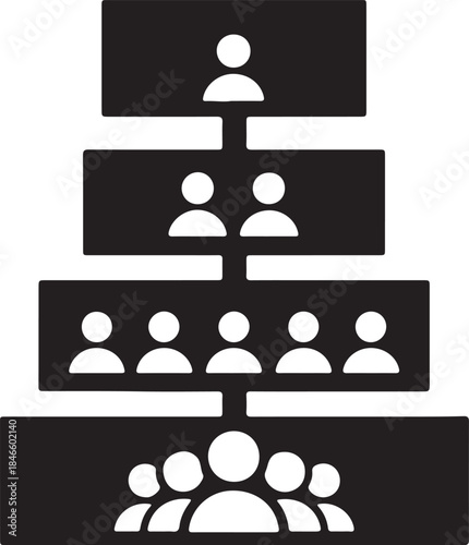 Hierarchical organizational chart with multiple levels of people representing a corporate structure Keywords