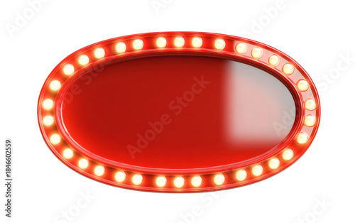 Vibrant red oval marquee sign with glowing lights