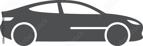 Stylized dark gray silhouette of a modern sports coupe car viewed from the side on a white background