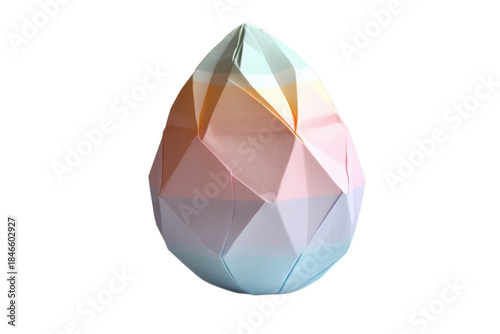 Pastel colored geometric origami egg shape on a stark showcasing intricate paper folding techniques isolated on transparent background