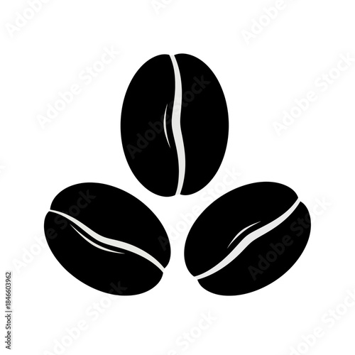 Minimalist black and white illustration of three coffee beans arranged in a triangular pattern