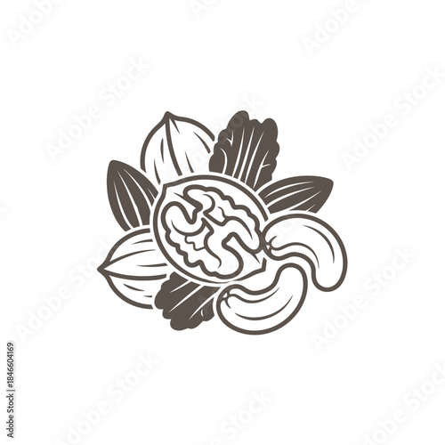 Illustration of a Nut and Fruit Mixture with a Brain Texture Representation for Healthy Snacks or