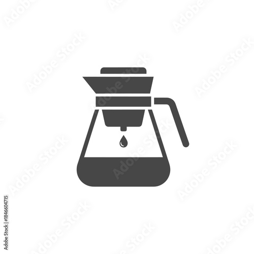 Minimalist illustration of a drip coffee maker icon in black and white
