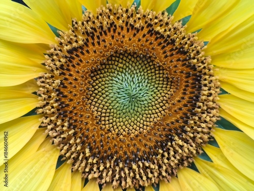 Sunflower Macro Close-Up Showing Natural Spiral Seed Pattern