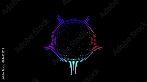 Abstract circular animation of colorful sound wave circle equalizer. Animation. Audio spectrum simulation for music, computer calculating, futuristic, ads, animation.
