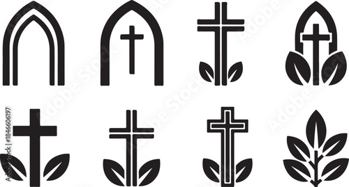 Christian cross symbols and arches in black