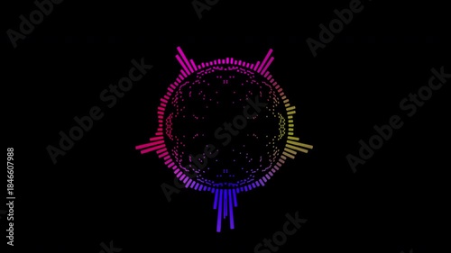 Abstract circular animation of colorful sound wave circle equalizer. Animation. Audio spectrum simulation for music, computer calculating, futuristic, ads, animation.