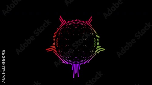 Abstract circular animation of colorful sound wave circle equalizer. Animation. Audio spectrum simulation for music, computer calculating, futuristic, ads, animation.