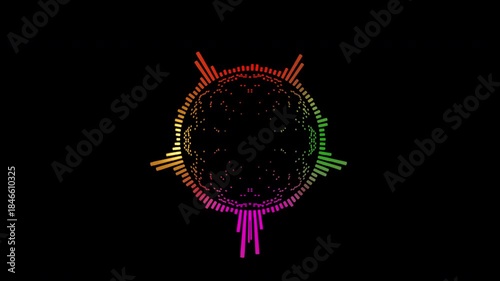 Abstract circular animation of colorful sound wave circle equalizer. Animation. Audio spectrum simulation for music, computer calculating, futuristic, ads, animation.