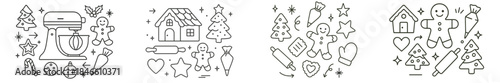 Different icons and symbols related to baking and Christmas celebrations arranged in various groups