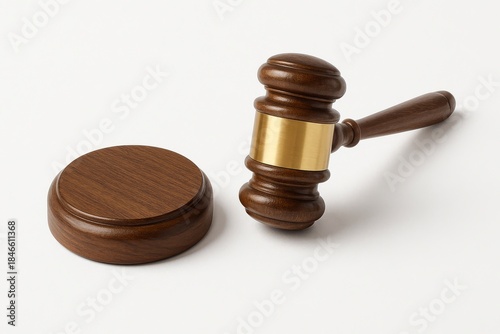 Wooden Gavel with Sounding Block Isolated on White, Court Ruling Symbol (3D Render)