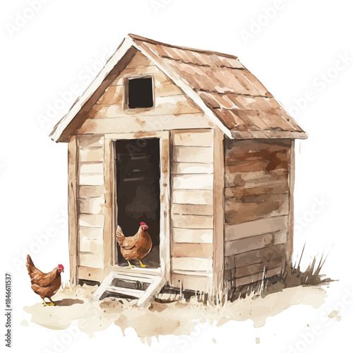 Watercolor_style_painting_of_a_brown_chicken_coop_vectorized, vector set available in EPS An Elegant watercolor painting design