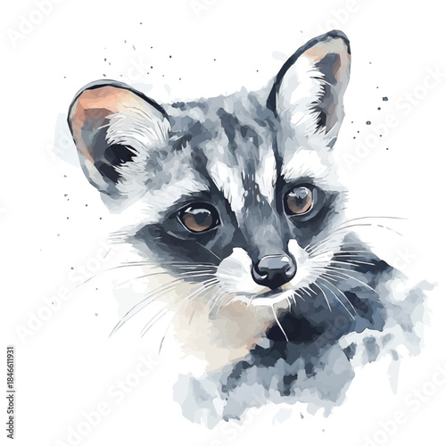 Hand-painted style, vectorized, vector set available in EPS An Elegant watercolor painting design_Watercolor_style_painting_of_a_civet_cat_on_a_white