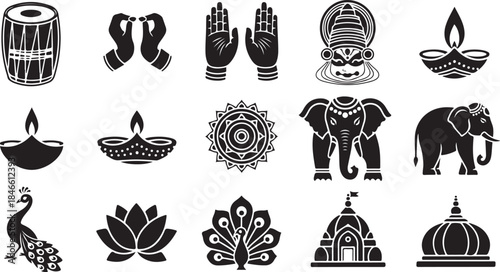 Traditional Indian Diwali festival symbols and icons