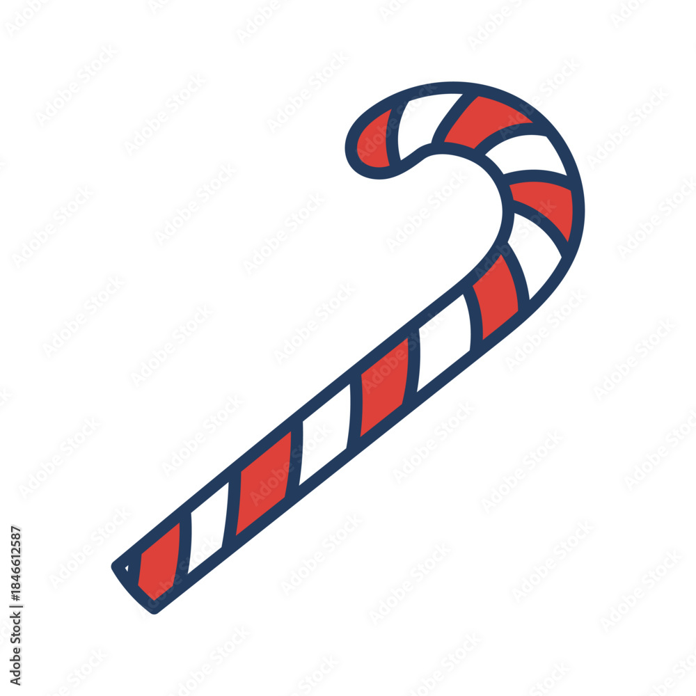 Obraz premium Red and white sugar cane candy isolated on transparent. Hand drawn line art vector illustration. Traditional holiday food, sweets, Christmas, New Year, seasonal design element, clip art