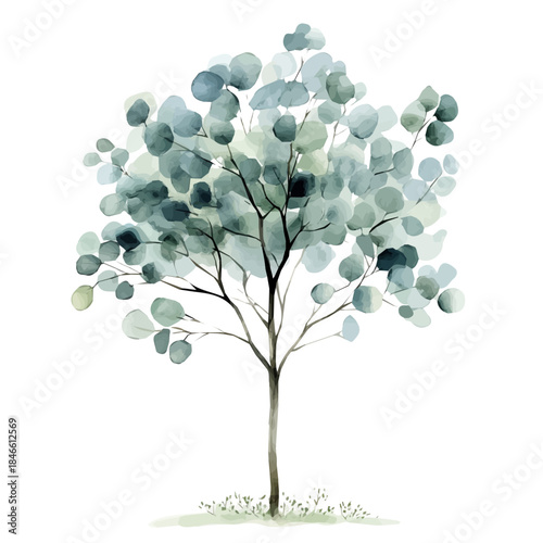 Hand-painted style, vectorized, vector set available in EPS An Elegant watercolor painting design_Watercolor_style_painting_of_a_eucalyptus_tree
