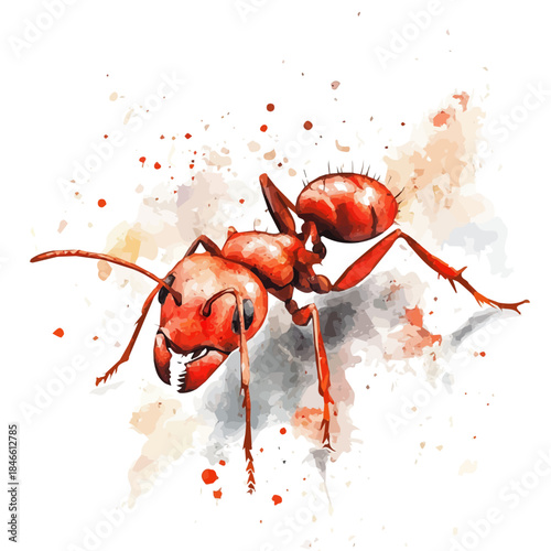 Watercolor_style_painting_of_a_fire_ant_on_a_white_background, Hand-painted style, vectorized, vector set available in EPS An Elegant watercolor painting design