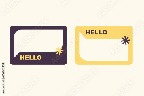 Hello Tag for events, conferences, and workshops. Blank name sticker design. Vector illustration.
