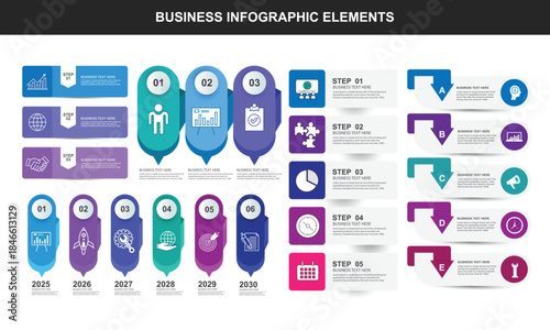 Set of business Timeline infographic templates with 3,5,6 steps