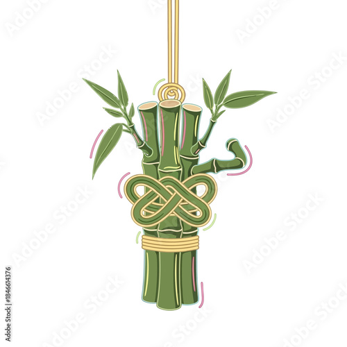 Traditional Japanese lucky charm featuring a bamboo knot, symbolizing good fortune and prosperity