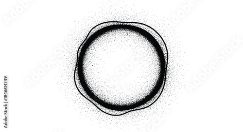 Abstract circular frame made of black stippled particles with a fluid organic shape creating a modern and noisy texture effect.