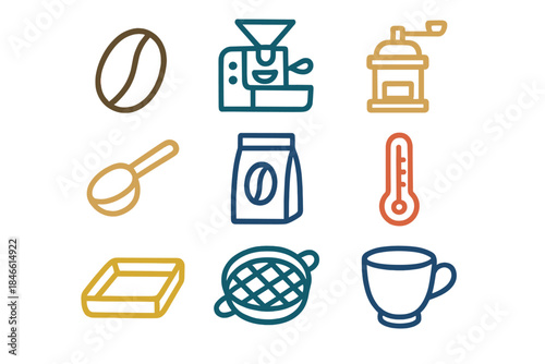 Coffee brewing tools and equipment arranged in a simple layout for coffee lovers and enthusiasts