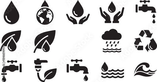 Eco friendly water conservation icons for sustainable living