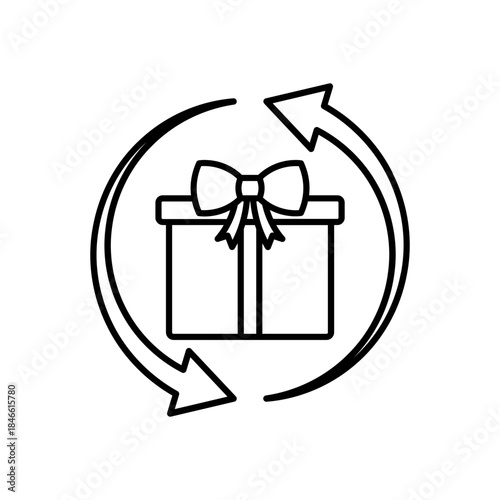 Gift linear icon. Present with arrows. Surprise in box. Celebrate birthday. Give away. Thin line customizable illustration. Contour symbol. Vector isolated outline drawing. Editable stroke