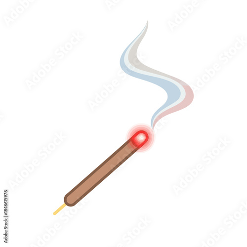Stylized illustration of a burning incense stick releasing fragrant smoke, symbolizing relaxation, meditation, and a tranquil spiritual atmosphere for wellness practices