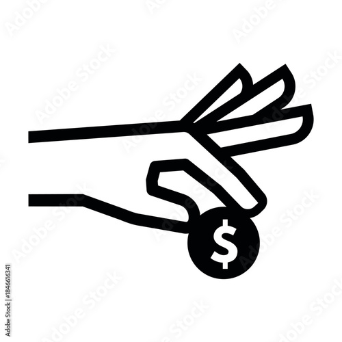 Coin donation icon design showing a hand placing a coin into a donation container to promote charitable giving and support for causes