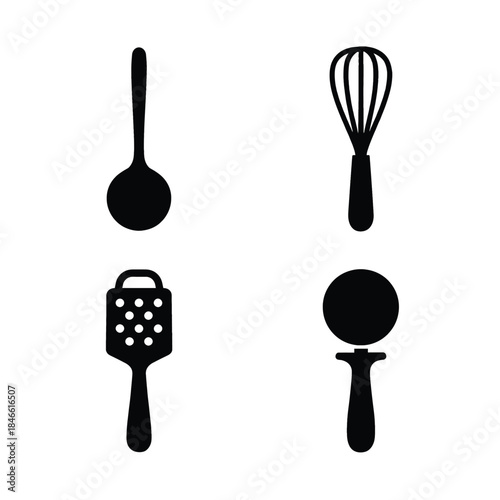 Kitchen Utensils Icons Black Silhouettes on White Background illustration vector