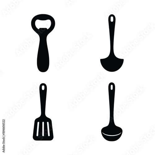 Kitchen Utensils Icons Black Silhouettes on White Background illustration vector
