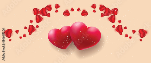 Red heart banner design love romance valentine celebration greeting card background romantic anniversary wedding invitation