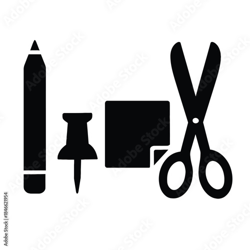 Stationery Icons Pencil Pushpin Sticky Note Scissors writing utensil