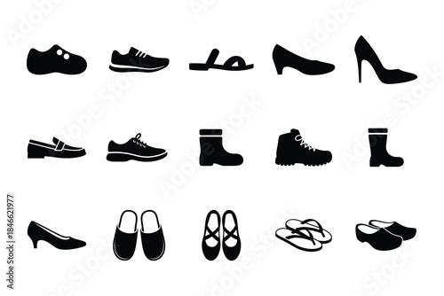 Footwear icon pack, Shoes, Boots, Sandals and heels silhouettes