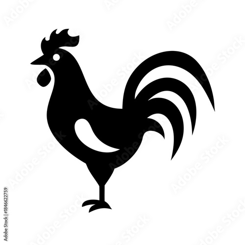 Rooster Silhouette Vector Icon - Black Farm Animal Shape