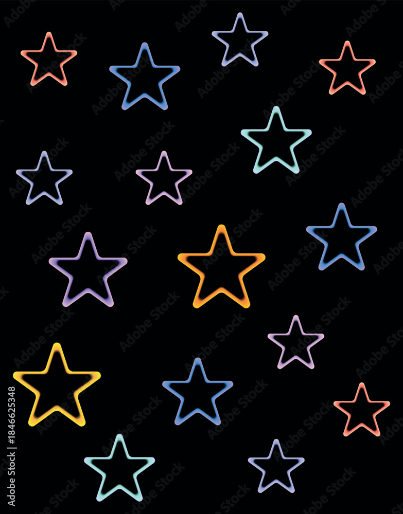 Obraz premium Glowing neon stars on black background