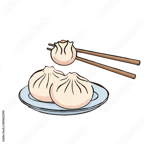 Cross-Section View of Savory Dim Sum Steamed Bun with Meat Filling