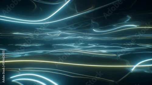Glowing energy lines shine through transparent surfaces underground