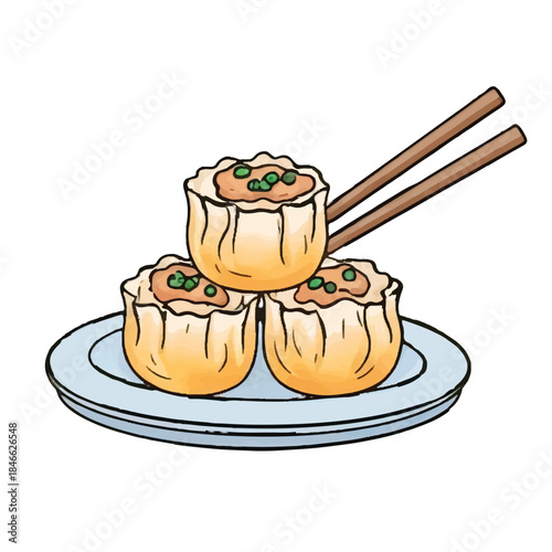 Chinese Dim Sum Shumai Dumplings with Chopsticks
