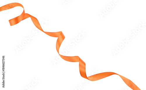 Orange ribbon satin bow curly scroll isolated on a transparent background. Full depth of field. PNG.