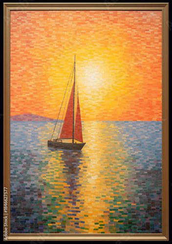 Sunset on Calm Sea with Warm Impressionist Colors