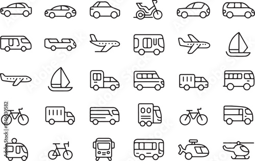 Transportation icons for travel and logistics design