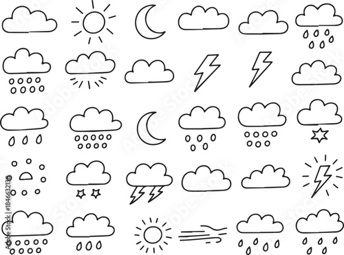 Weather icons set for forecasting and climate presentations